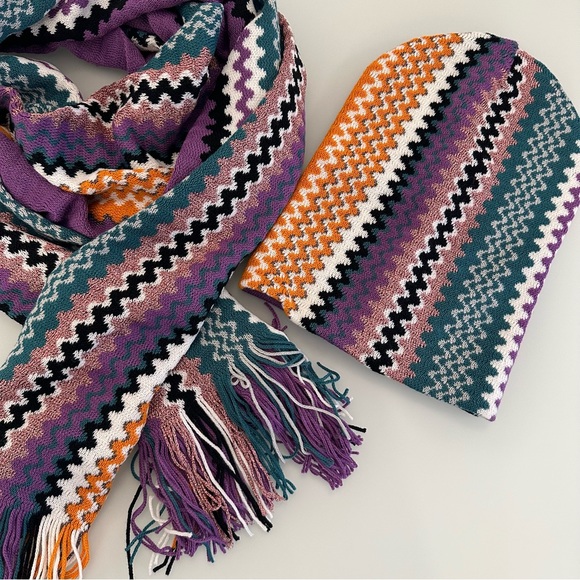 NWOT | Missoni | Purple Zigzag Hat & Scarf Set | One Size - Picture 9 of 16